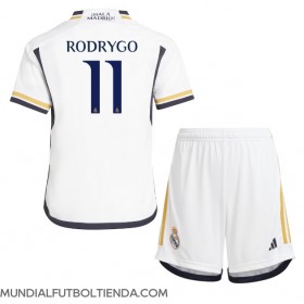 Camiseta Real Madrid Rodrygo Goes #11 Primera Equipación Replica 2023-24 para niños mangas cortas (+ Pantalones cortos)